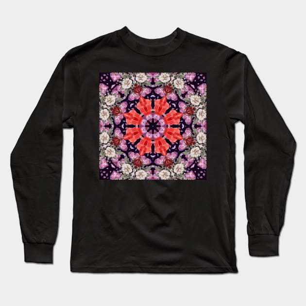 Crystal Hearts and Flowers Valentines Kaleidoscope pattern (Seamless) 34 Long Sleeve T-Shirt by Swabcraft